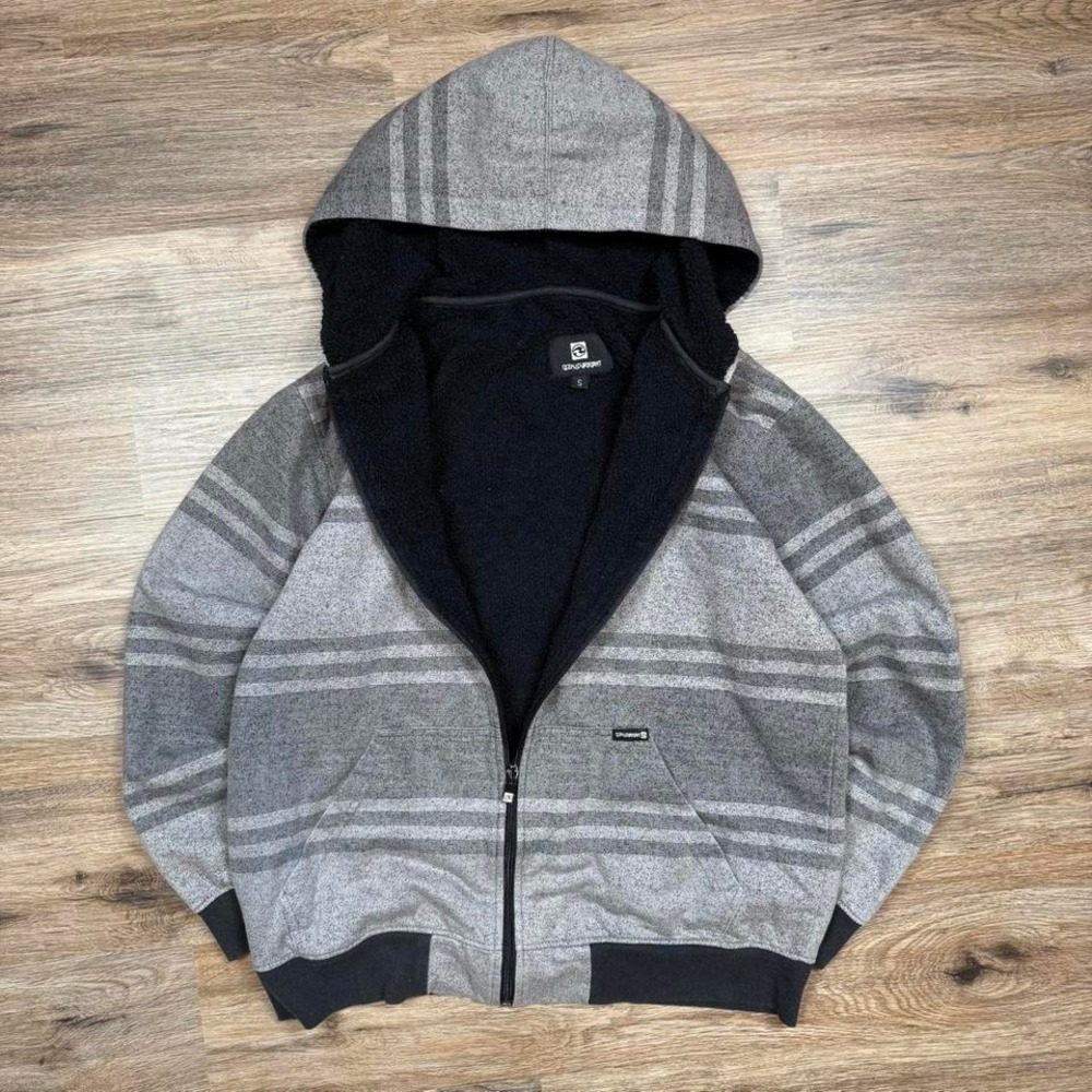 Vintage 2000s open current‎ y2k striped sherpa lined full zip up hoodie